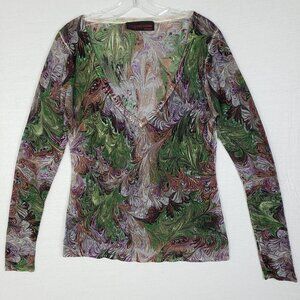 Vintage Elegantissimo Firenze 100% Cashmere Pullover V-neck Abstract Print sz L